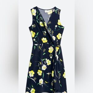 Kaleigh Seanna Faux Wrap Knit Dress- size LP- new with tags- Navy floral